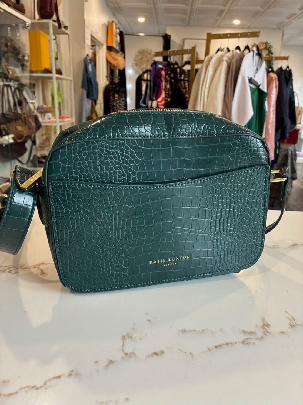 Katie Loxton Forest Green Croc-Embossed Crossbody Bag